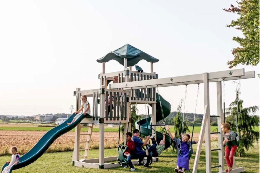 Super Star Swingset with Monkey Bars Vinyl playset - Super Star model in green with monkey bars