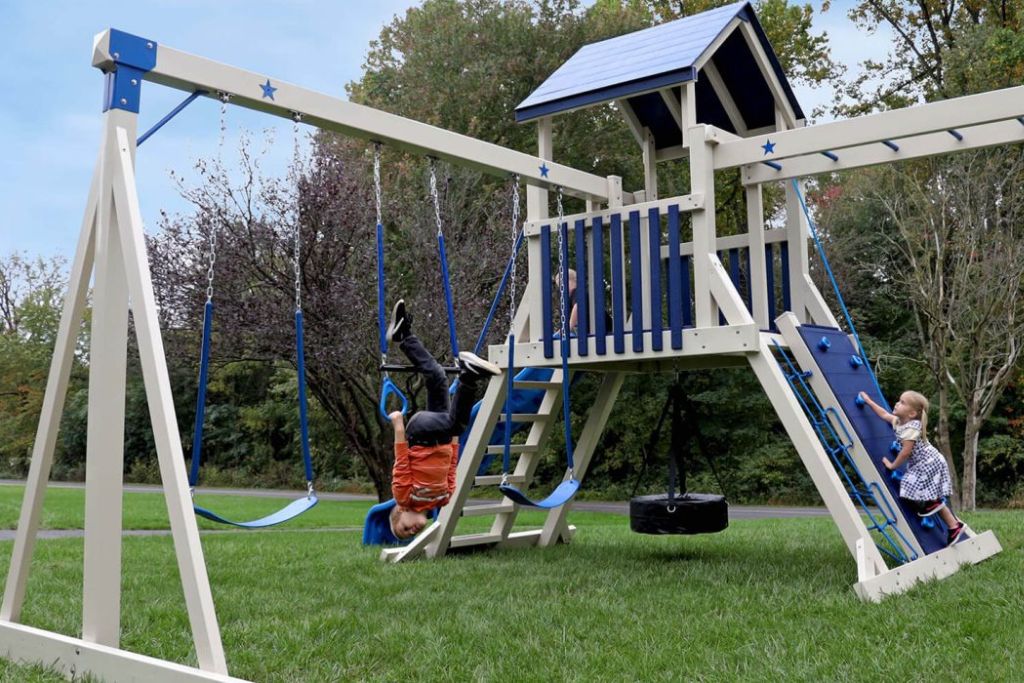 Comet Playset Monkey Bars and Swing Vinyl Playset - Comet shown in blue with swings and monkey bars