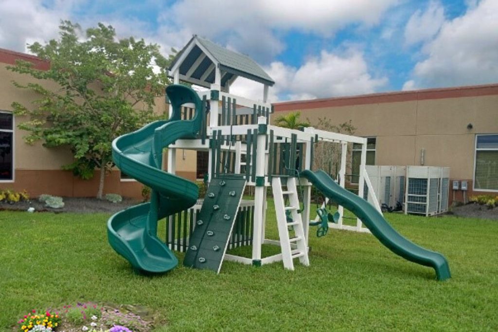 New vinyl church playground with safety equipment
