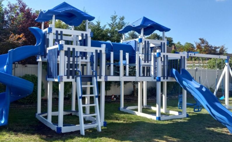 Backyard swingset with sandbox